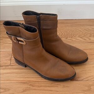 Andre France Brown Leather Ankle Boots with Buckle Cognac 39